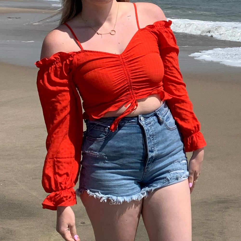 H&M Red Ruched Blouse